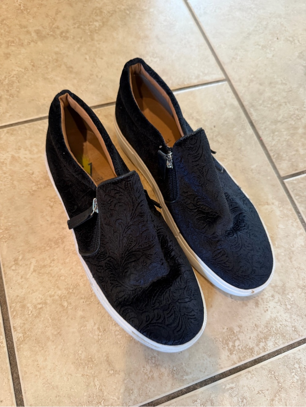 Zadig & Voltaire Black Embossed Slip-On Loafers with White Sole